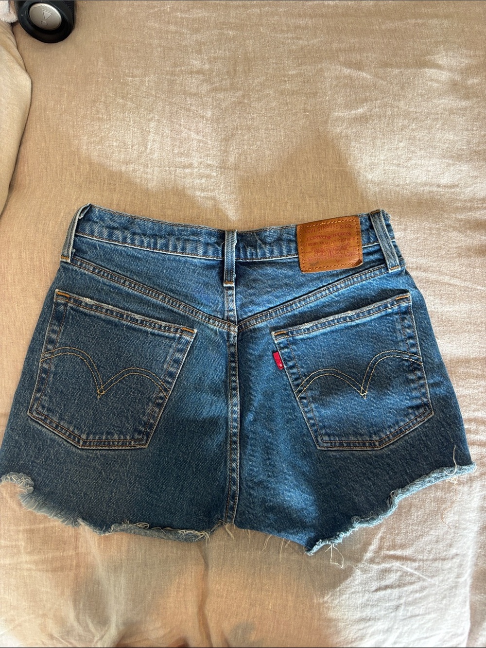 Levi's Dark Blue Denim Cutoff Shorts with Frayed Hem